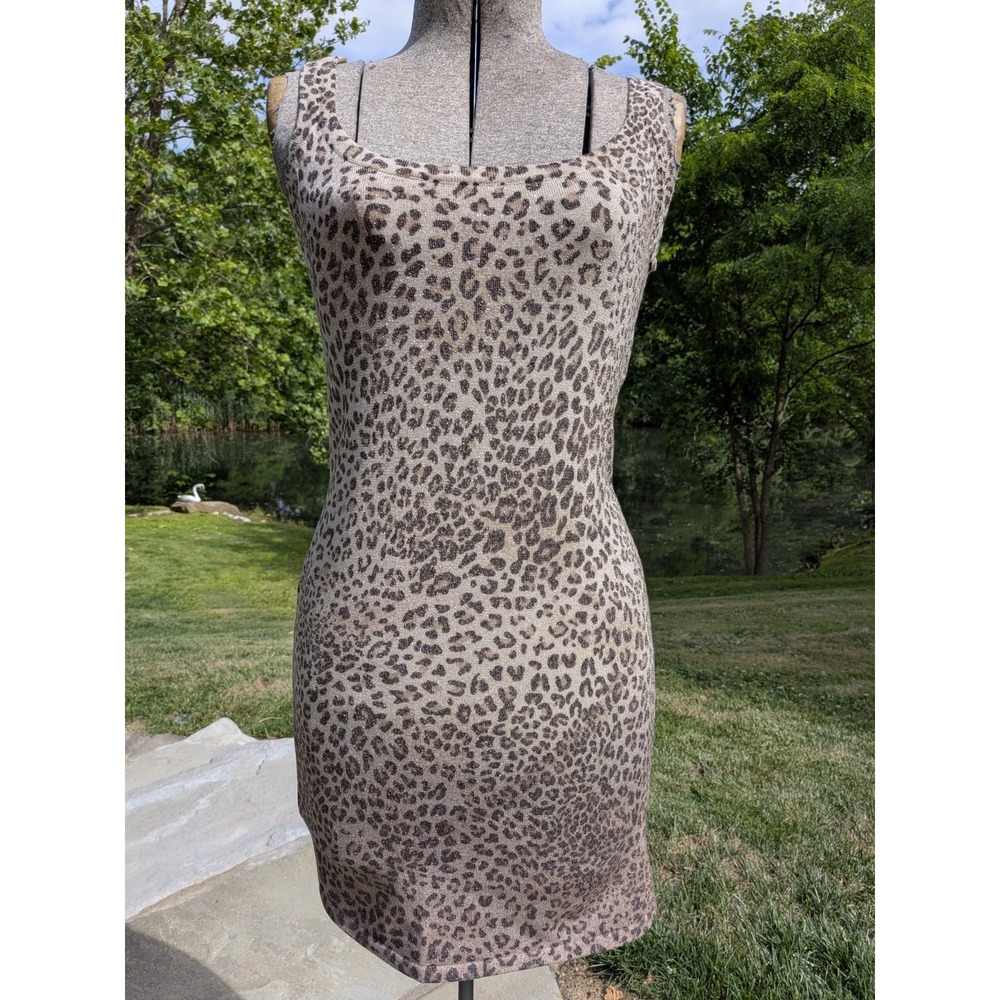 Arden B Vintage Y2K Bodycon Dress Leopard Cheetah Metallic small Cutout Bella